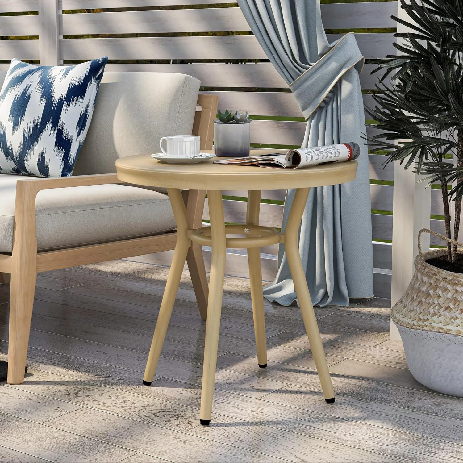 24/7 Shop at Home Cato Modern Aluminum 22 Round Side Table for Outdoor Kitchen, Garden, Yard, Poolside, Natural Brown