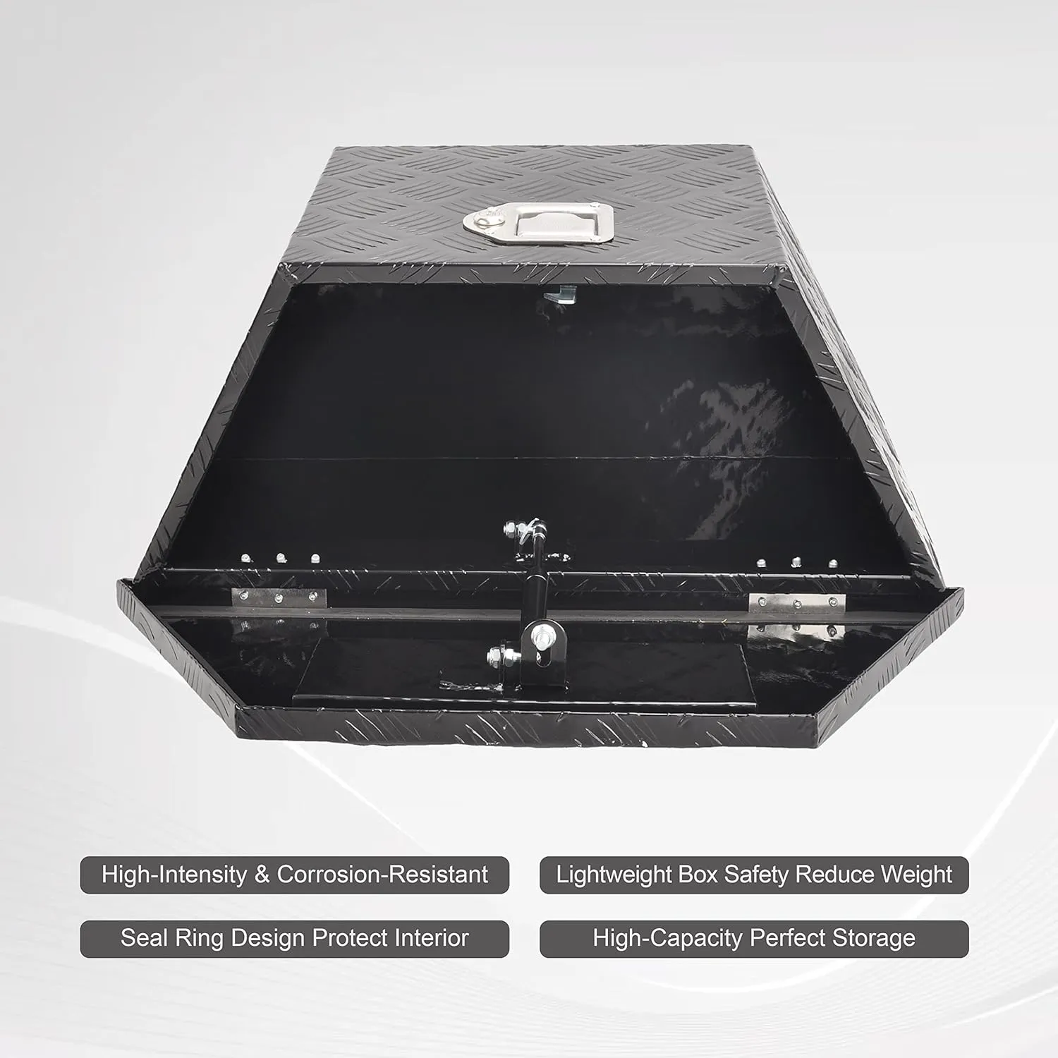 26 Inch Aluminum Utility Trailer Tongue Tool Box Wide Utility Trailer Tongue Tool Box RV Storage OrganizerTrailer Storage Tool Box With Lock & Keys Black,5 Bar Tread (26"X13.3"X12")