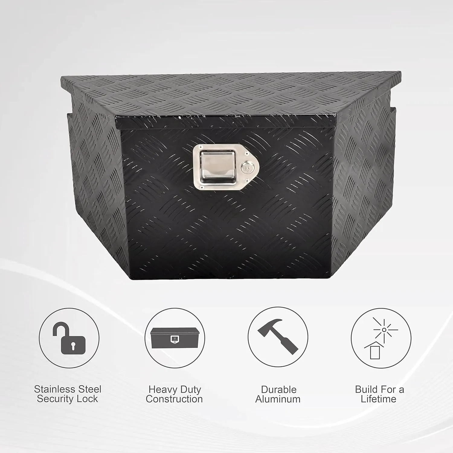 26 Inch Aluminum Utility Trailer Tongue Tool Box Wide Utility Trailer Tongue Tool Box RV Storage OrganizerTrailer Storage Tool Box With Lock & Keys Black,5 Bar Tread (26"X13.3"X12")