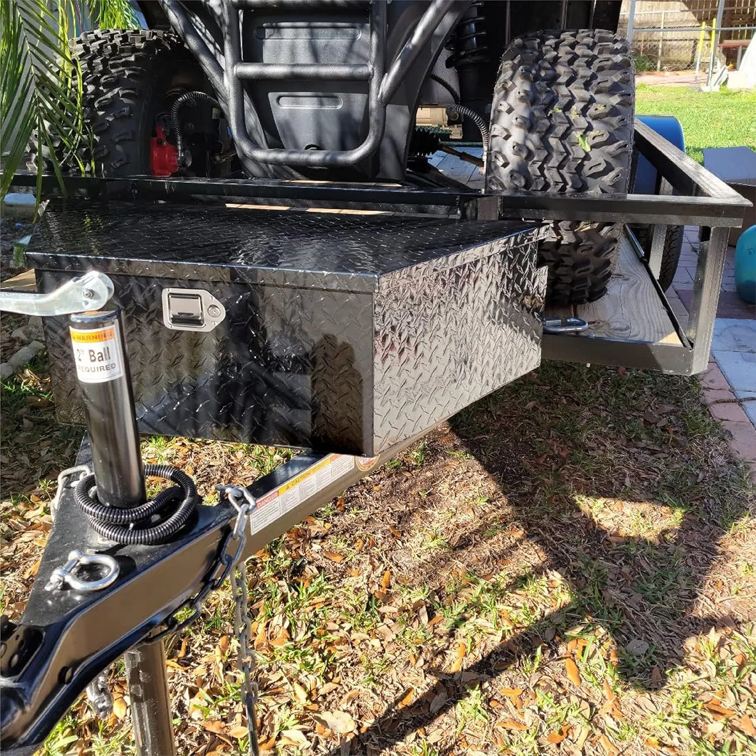 26 Inch Aluminum Utility Trailer Tongue Tool Box Wide Utility Trailer Tongue Tool Box RV Storage OrganizerTrailer Storage Tool Box With Lock & Keys Black,5 Bar Tread (26"X13.3"X12")