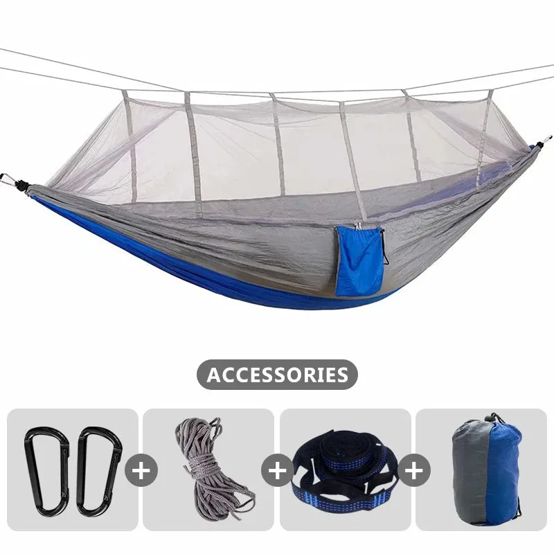 260x140cm Camping Hammock with Mosquito Net Double Travel Hanging Sleeping Bed Swing with Tree Straps for Travel Survival Garden