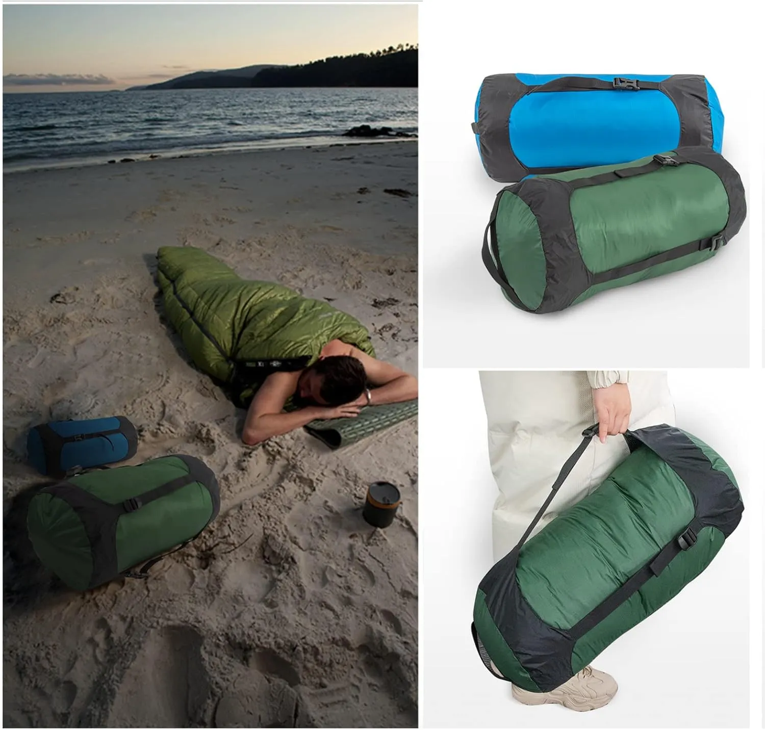 2pcs Nylon Compression Sack for Sleeping Bag, Lightweight Stuff Bag Organizer for Camping Backpacking Hiking