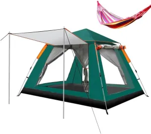 3-4 Person Instant Pop-Up Camping Tent with Waterproof Design & Hammock – Lightweight Portable Shelter for Hiking, Family Trips