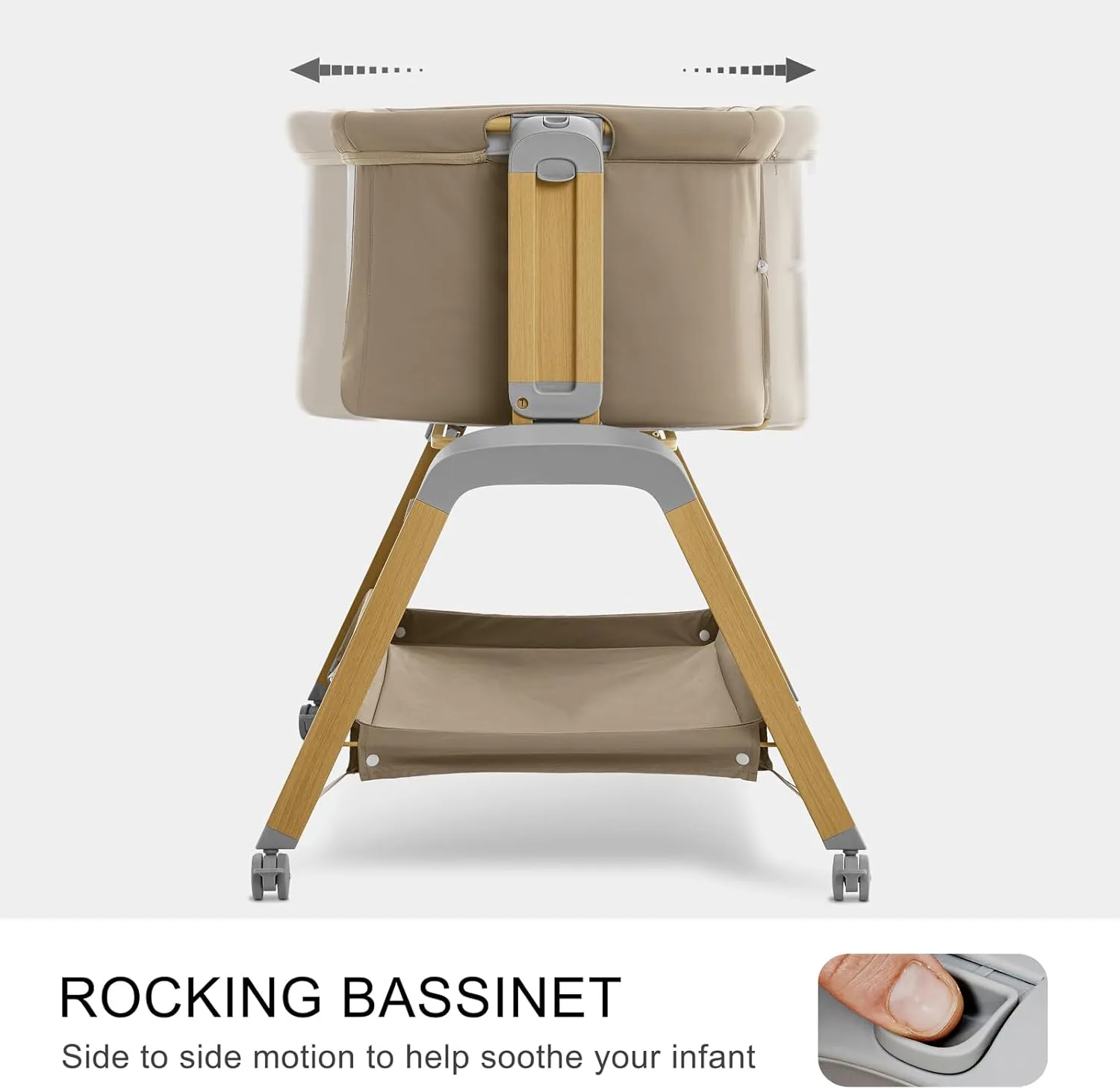 3 in 1 Baby Bassinet, Rocking Bassinets with Comfy Mattress and Wheels, Adjustable Height Bassinet Bedside Sleeper, Easy Folding Portable Crib for Newborn (Khaki)