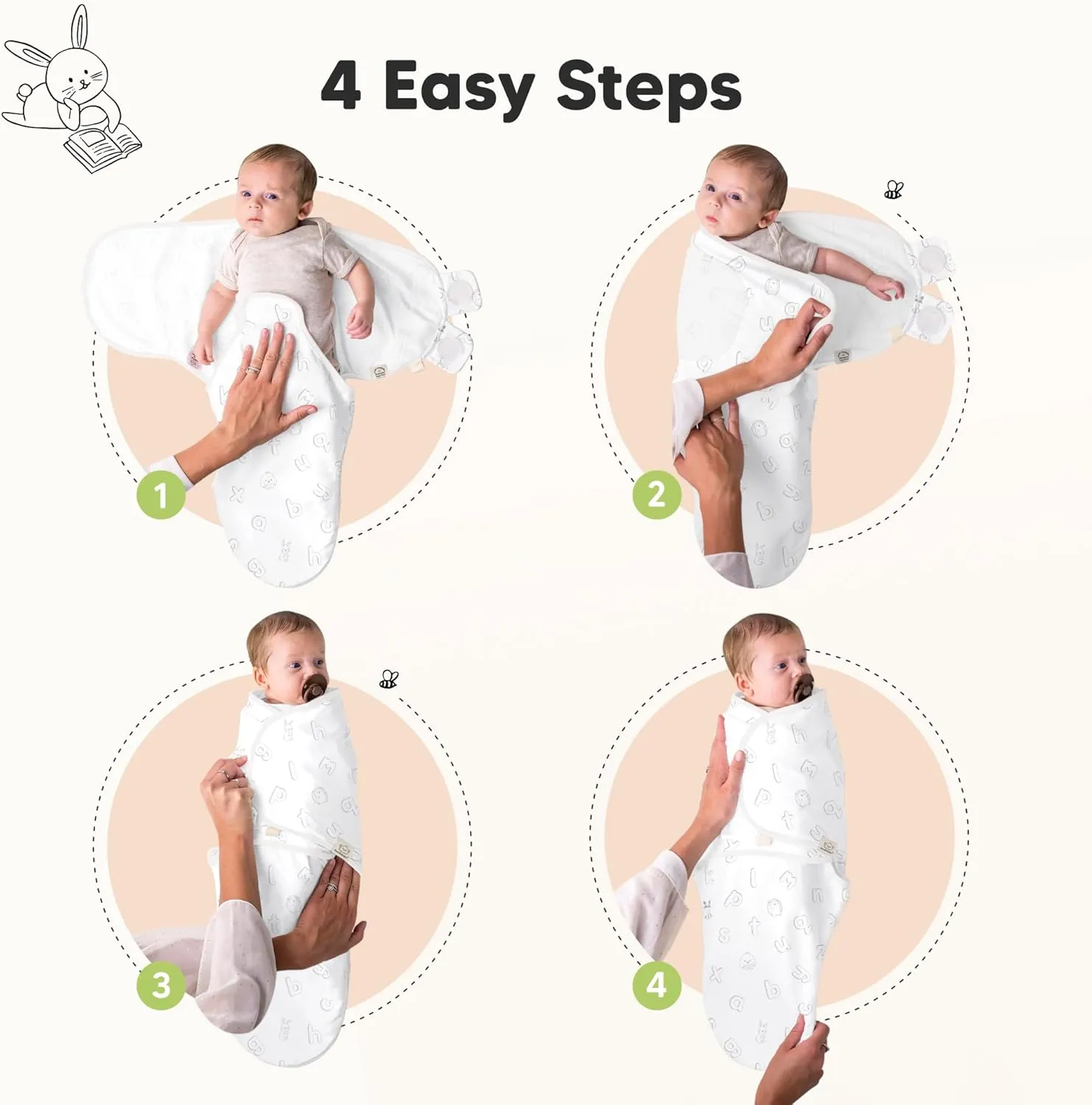3-Pack Organic Baby Swaddle Sleep Sacks - Swaddles for Newborns, Infant 0-3 Months, Baby Girls, Boys, Soft & Snug Newborn Sleep Sack, Nursery Swaddling Blankets (ABC Land Rose)