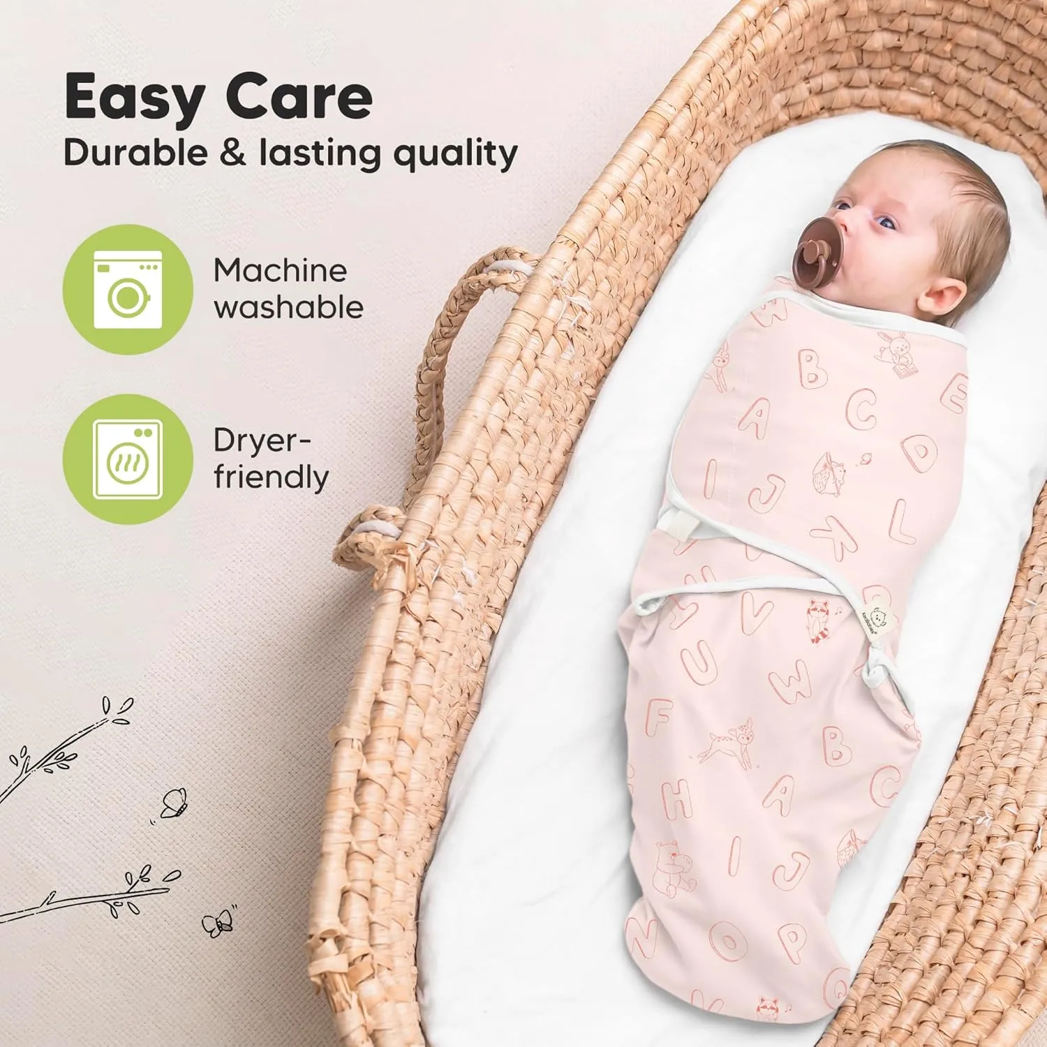 3-Pack Organic Baby Swaddle Sleep Sacks - Swaddles for Newborns, Infant 0-3 Months, Baby Girls, Boys, Soft & Snug Newborn Sleep Sack, Nursery Swaddling Blankets (ABC Land Rose)