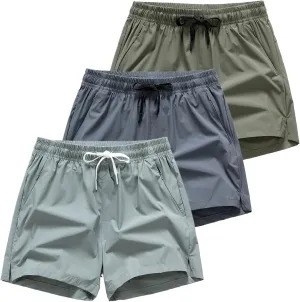 3 Set Men's Workout Athletic Shorts Lightweight Moisture Wicking 3" Running Shorts with Zipper Pockets Gym Beach
