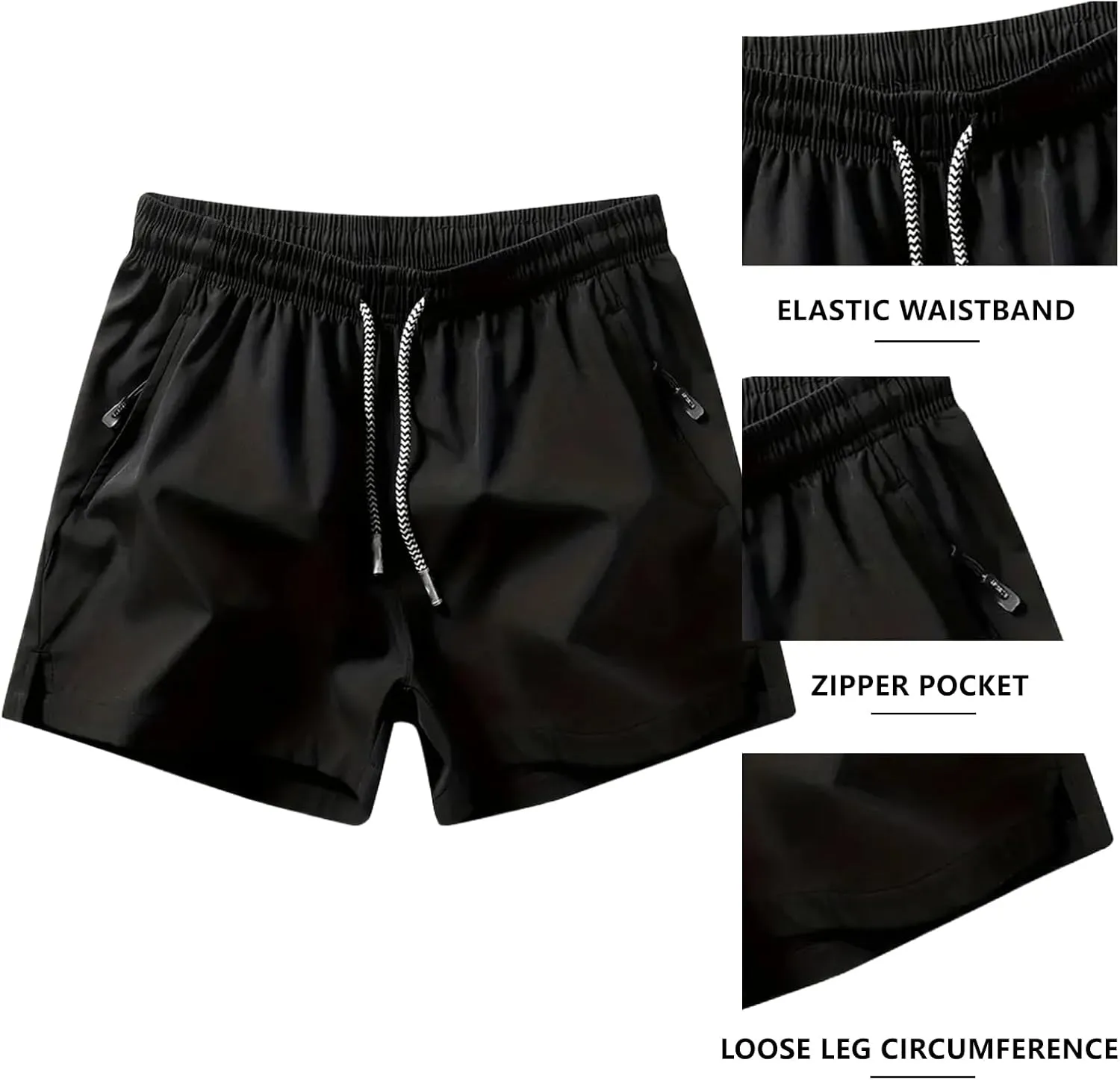 3 Set Men's Workout Athletic Shorts Lightweight Moisture Wicking 3" Running Shorts with Zipper Pockets Gym Beach