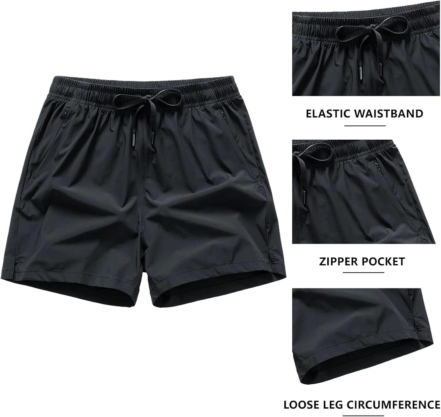 3 Set Men's Workout Athletic Shorts Lightweight Moisture Wicking 3" Running Shorts with Zipper Pockets Gym Beach