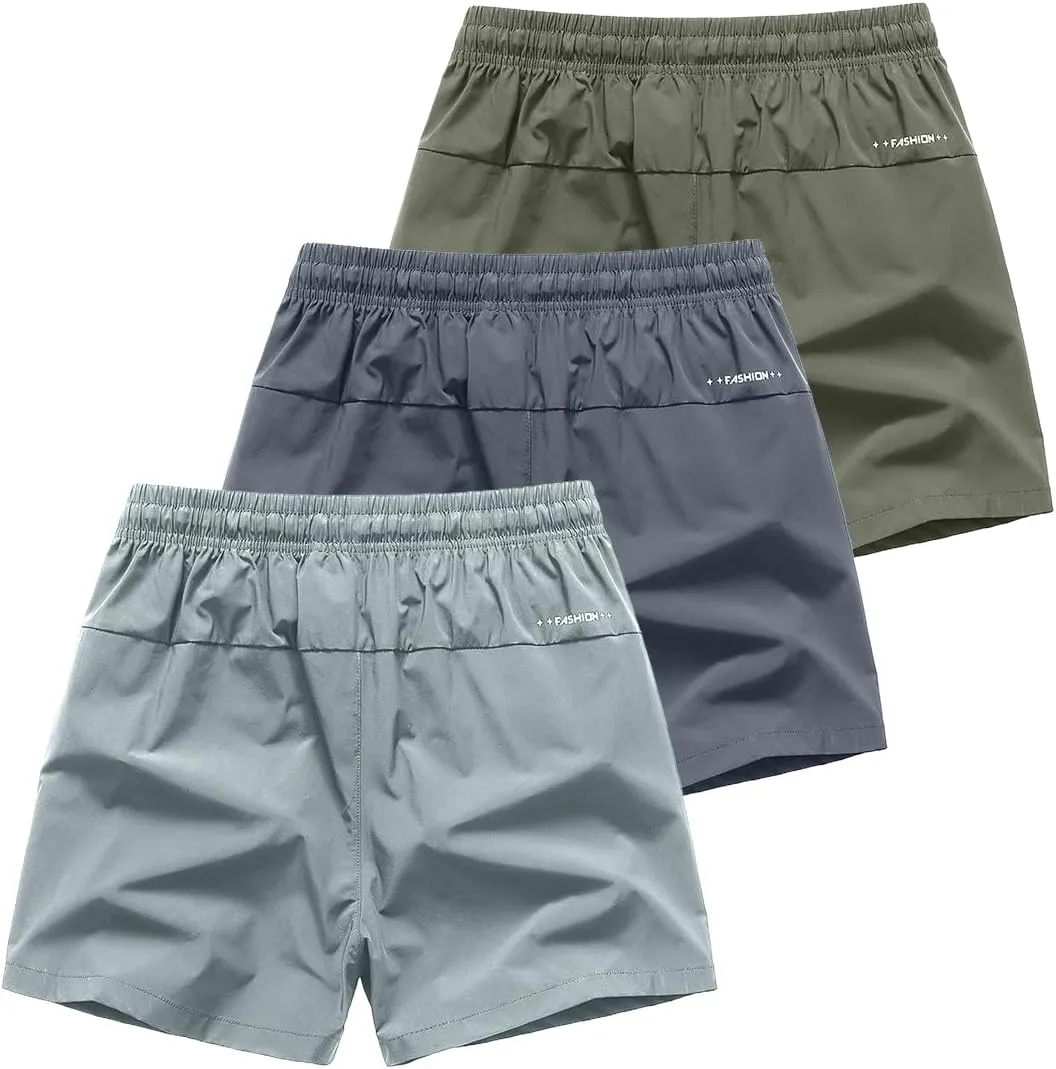 3 Set Men's Workout Athletic Shorts Lightweight Moisture Wicking 3" Running Shorts with Zipper Pockets Gym Beach