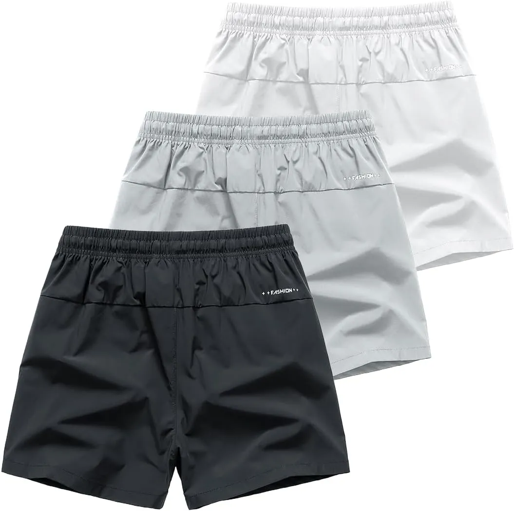 3 Set Men's Workout Athletic Shorts Lightweight Moisture Wicking 3" Running Shorts with Zipper Pockets Gym Beach