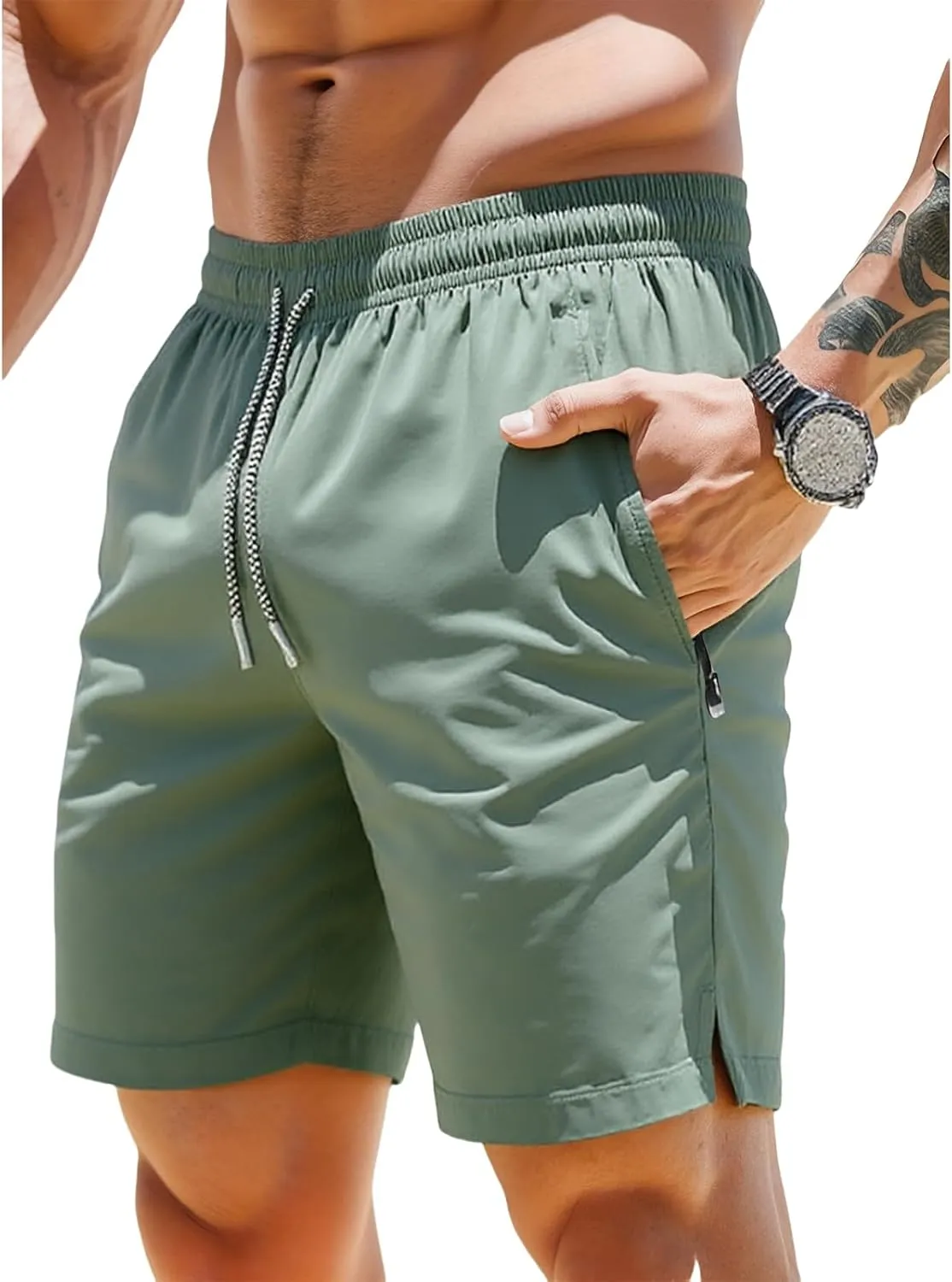 3 Set Men's Workout Athletic Shorts Lightweight Moisture Wicking 3" Running Shorts with Zipper Pockets Gym Beach