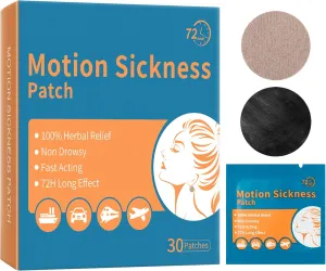 30 Count Motion Sickness Patches & Sea Sickness Bands for The Relief of Nausea and Vertigo in Adults and Kids from Travel of Cars, Ships, Airplanes & Other Forms of Transport Movement