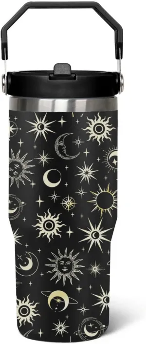 30 oz Goth Moon flip straw tumbler with Handle Lid and Straw, Sun and Moon Cup Gothic Witch Coffee Travel Mug Cup,Astrology Witchy Gifts for Women, Goth Halloween Decor Witch Stuff for Women