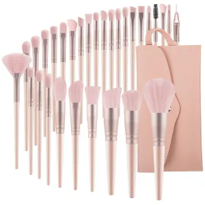 30-Pcs Professional Makeup Brush Set with Bag Synthetic Bristles,Travel-Friendly Cosmetic Brush Kit for Powder, Foundation, Contour, Eyeshadow, Blending, Cruelty-Free