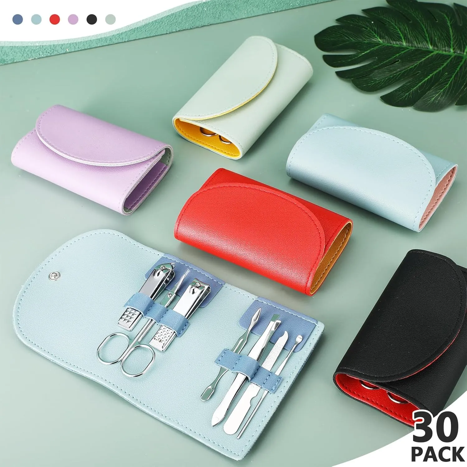 30 Set Manicure Kit Bulk Nail Clippers Kit 7 in 1 Mini Nail Clippers Stainless Steel Professional Nail Care Pedicure Kit with Travel Bag Grooming Kit for Valentine Women Men Home(Bright Color,Classic)