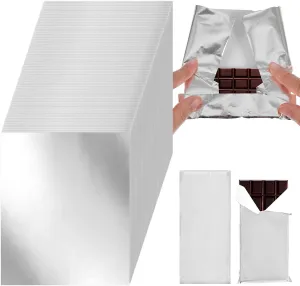 300 Pcs Chocolate Bar Wrappers 7.5 x 6 Inch Foil Candy Wrappers Butter Wrappers Homemade Candy Bar Wrappers Chocolate Candy Wrappers Aluminum Packaging Wrapping Sheets for Food DIY Candies (Silver)