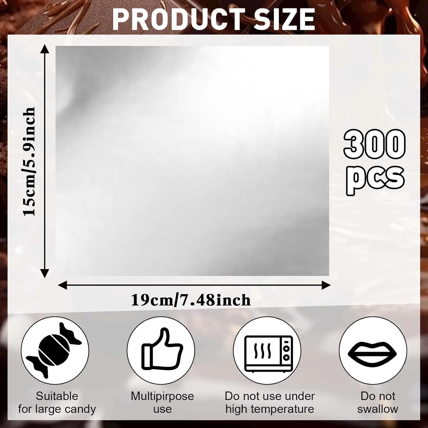 300 Pcs Chocolate Bar Wrappers 7.5 x 6 Inch Foil Candy Wrappers Butter Wrappers Homemade Candy Bar Wrappers Chocolate Candy Wrappers Aluminum Packaging Wrapping Sheets for Food DIY Candies (Silver)