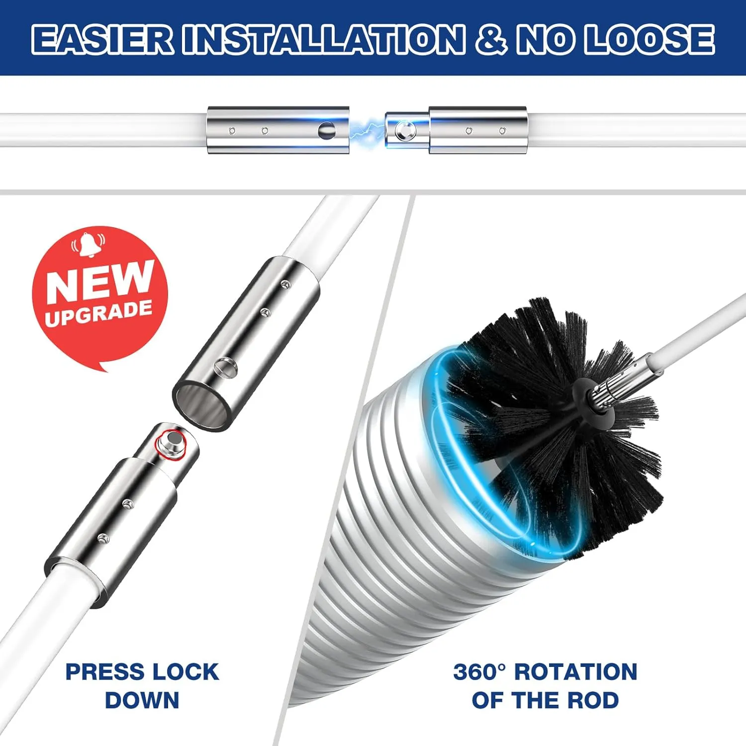32 Feet Dryer Vent Cleaner Kit, Enhanced Flexible Quick Snap Brush with Drill Attachment for Effective Cleaning, 360 Degree Rotation Without Loosening, Use with or Without a Power Drill