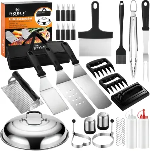 37PC Flat Top Grill Accessories Set - Must Have for Your Outdoor with Professional Griddle Spatula, Cleaning Kit, Grill Basting Cover - Ideal Griddle Gift for Men Women