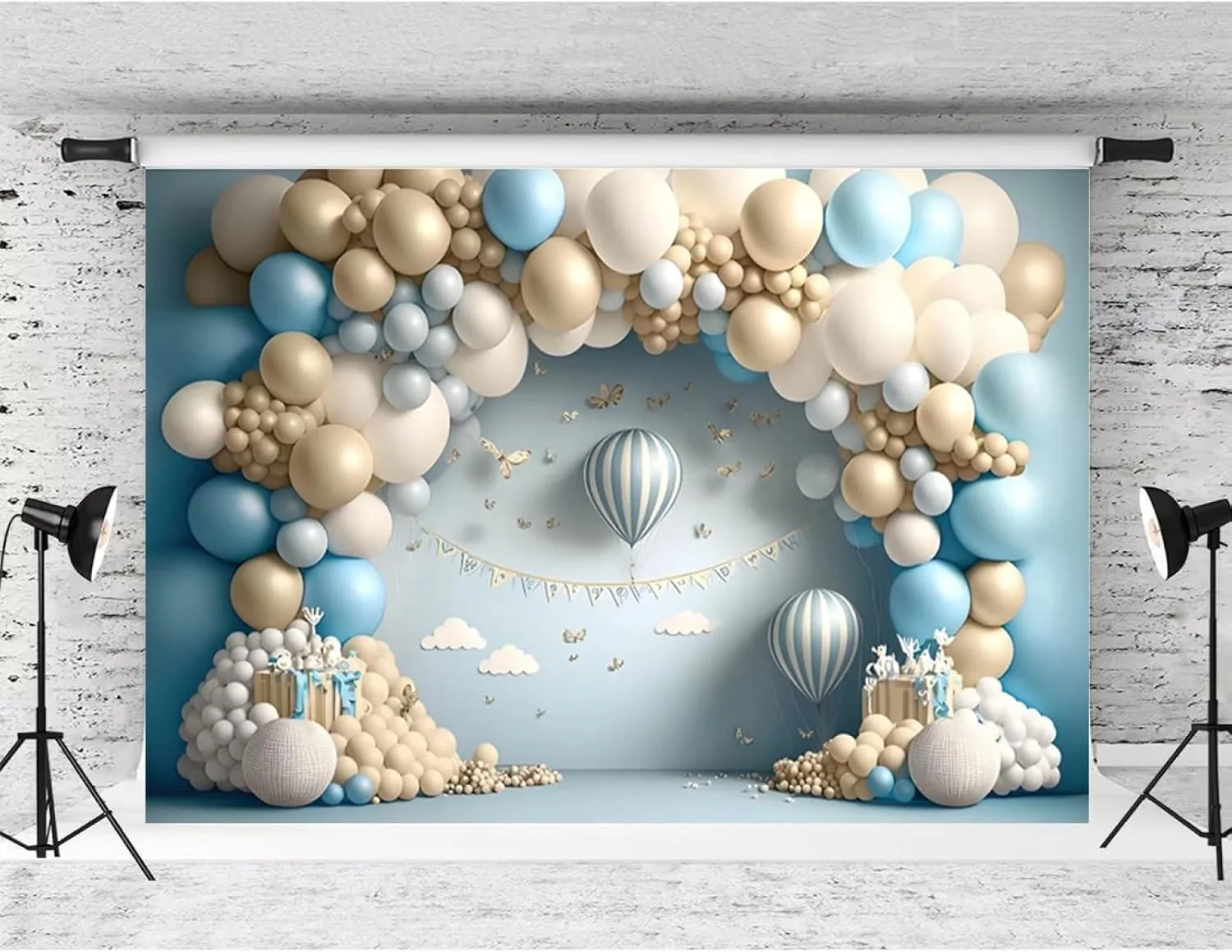 3D Balloon Backdrops for Photoshoot Hot Air Balloon Butterfly Newborn Birthday Party Decorations Baby Shower Cake Smash Backdrop Wedding Bridal Shower Birthday Party Background,7X5FT
