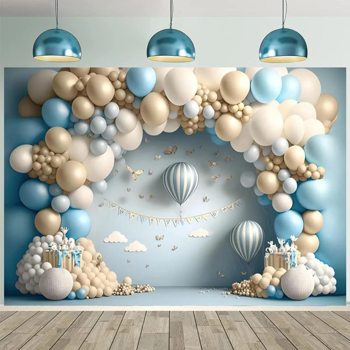 3D Balloon Backdrops for Photoshoot Hot Air Balloon Butterfly Newborn Birthday Party Decorations Baby Shower Cake Smash Backdrop Wedding Bridal Shower Birthday Party Background,7X5FT