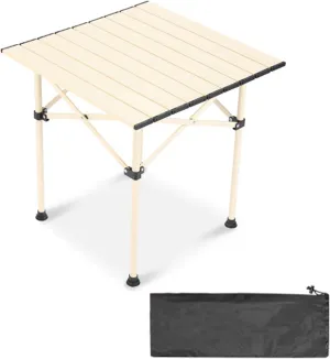 4-6 People Camping Table, Roll-Up Lightweight Picnic Table with Large Aluminum Tabletop & Carrying Bag, Portable Outdoor Folding Table for Hiking, Backpacking & Fishing(Carbon Steel Wood Gra