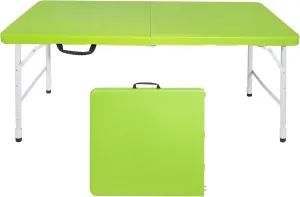 4 Feet Foldable Table Portable for Party, Dining, Events, Folding Table 4 Foot Portable Fold-in-Half Utility Table Indoor Outdoor Adjustable Height Folding, Lightweight Fold Up Portable Table - Green
