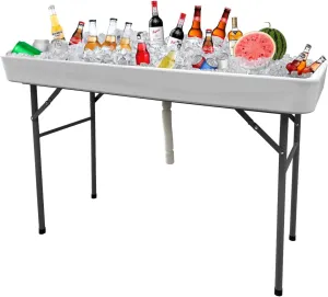 4 Foot Bar Folding Ice Cooler Table with Drain, Portable Tailgate Camp Fishing Cleaning, Foldable Party Chilling Cooler Table Outdoor for Party,BBQ,Camping,Wedding