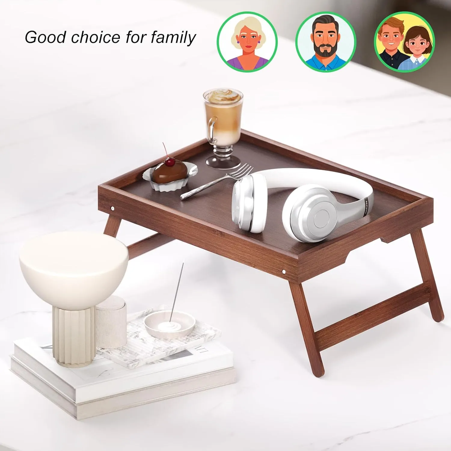 4 Pack Bamboo Bed Tray Table with Folding Legs,Breakfast Trays,Serving Tray for Food and Snack,Laptop Trays for Working(Brown)