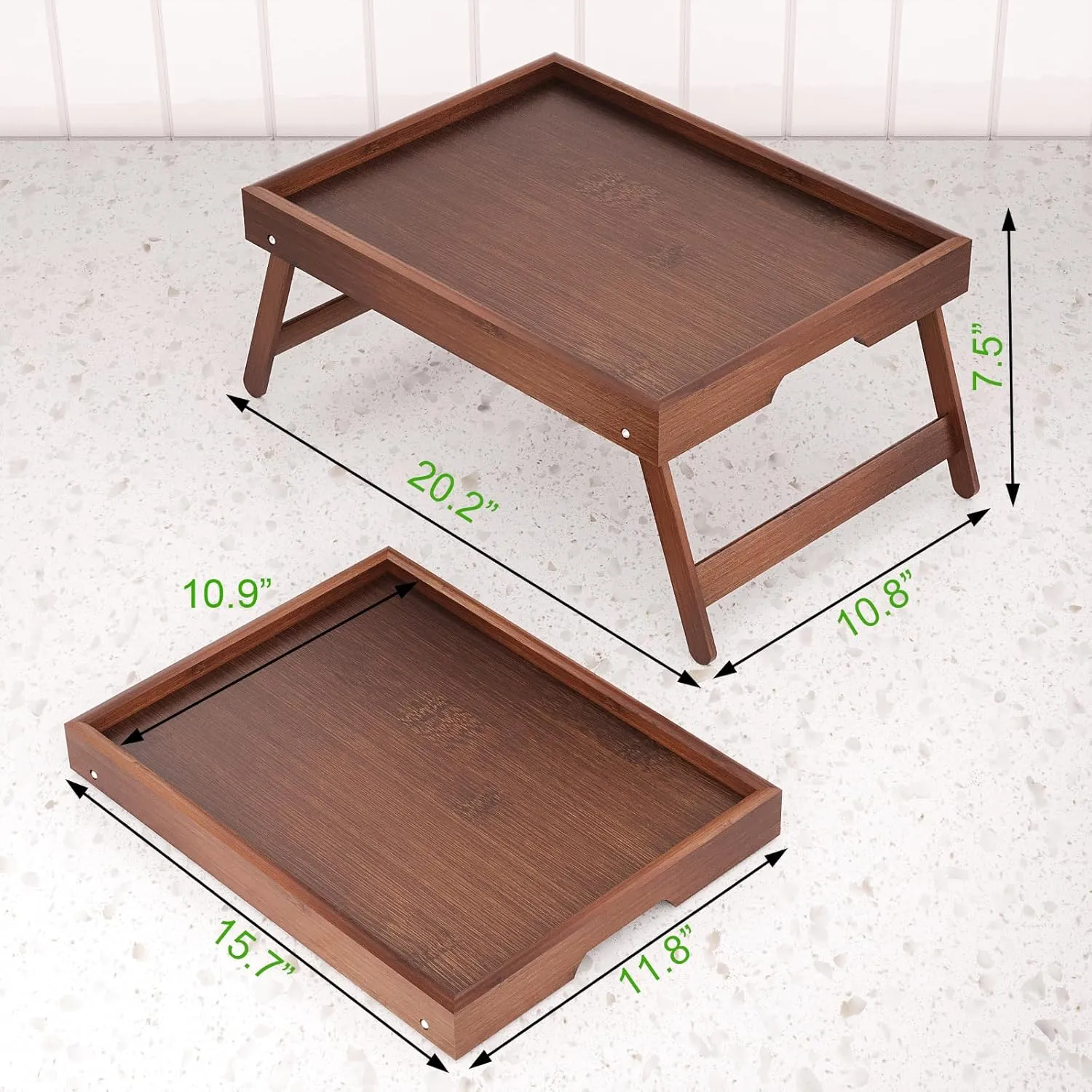 4 Pack Bamboo Bed Tray Table with Folding Legs,Breakfast Trays,Serving Tray for Food and Snack,Laptop Trays for Working(Brown)