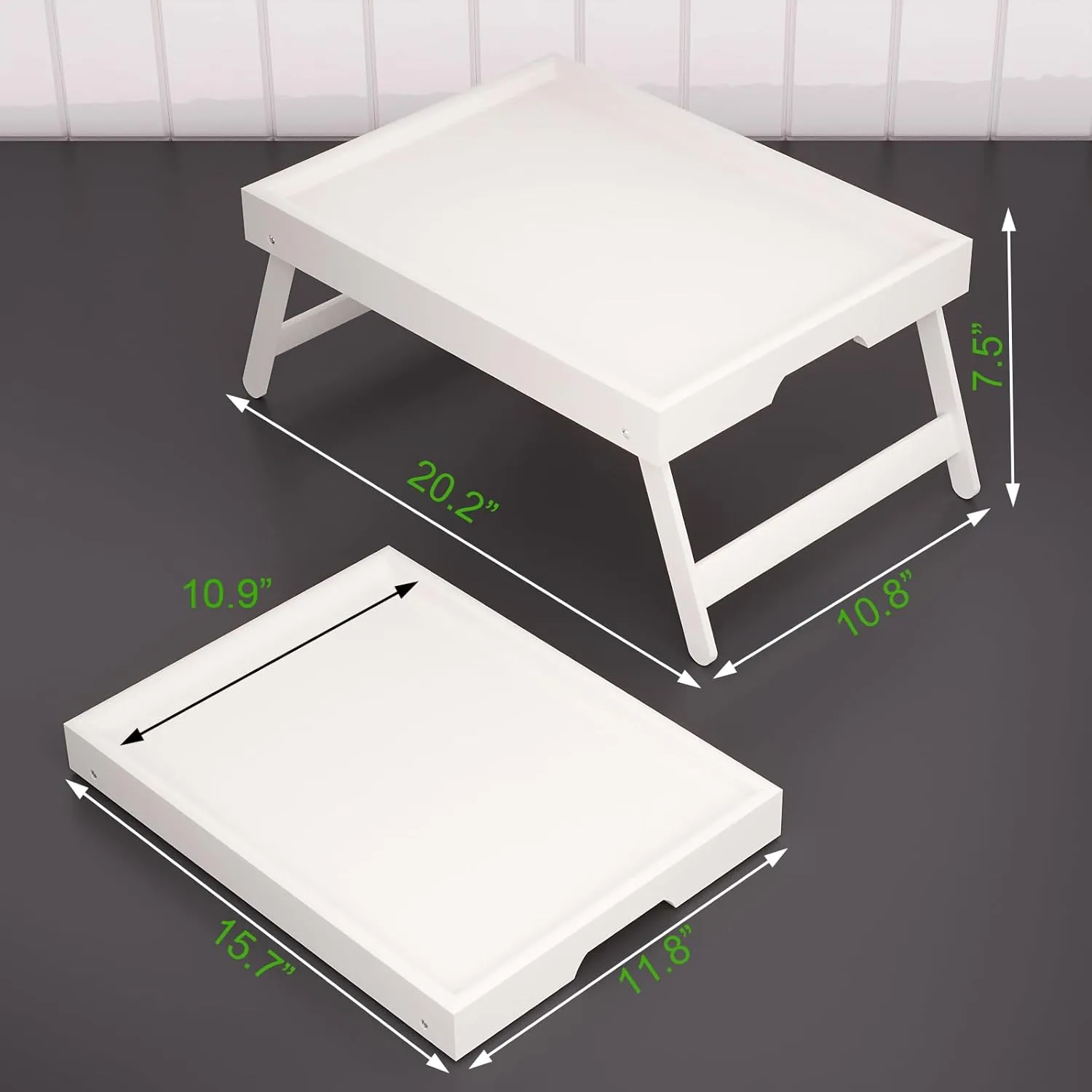 4 Pack Bamboo Bed Tray Table with Folding Legs,Breakfast Trays,Serving Tray for Food and Snack,Laptop Trays for Working(White)