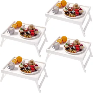 4 Pack Bamboo Bed Tray Table with Folding Legs,Breakfast Trays,Serving Tray for Food and Snack,Laptop Trays for Working(White)