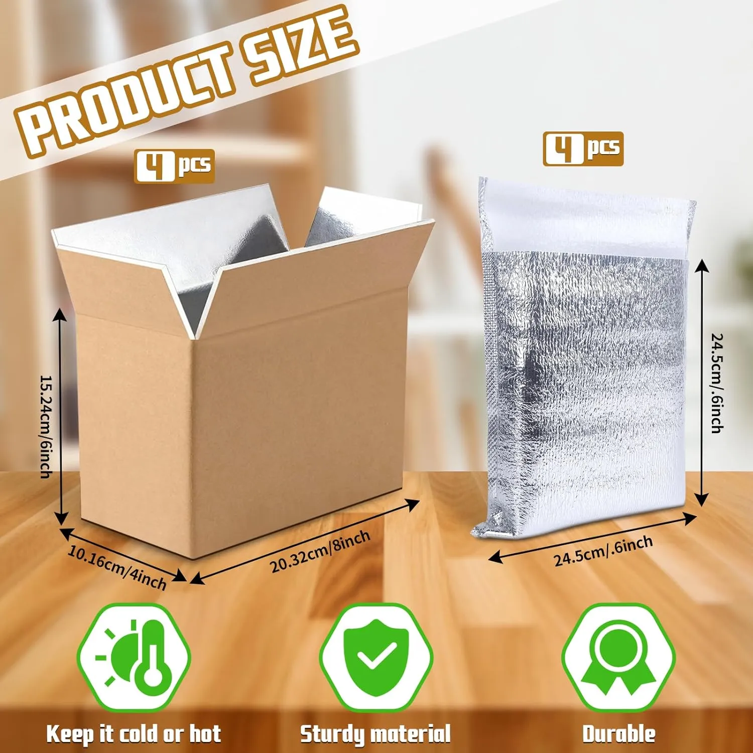4 Pack Insulated Shipping Boxes with Aluminum Foil Liner, Styrofoam Cooler Shipping Boxes, Foam Cooler Cold Food Shipping Box Insulated Box for Travel Mailing Packing Delivery 8"x4"x6"