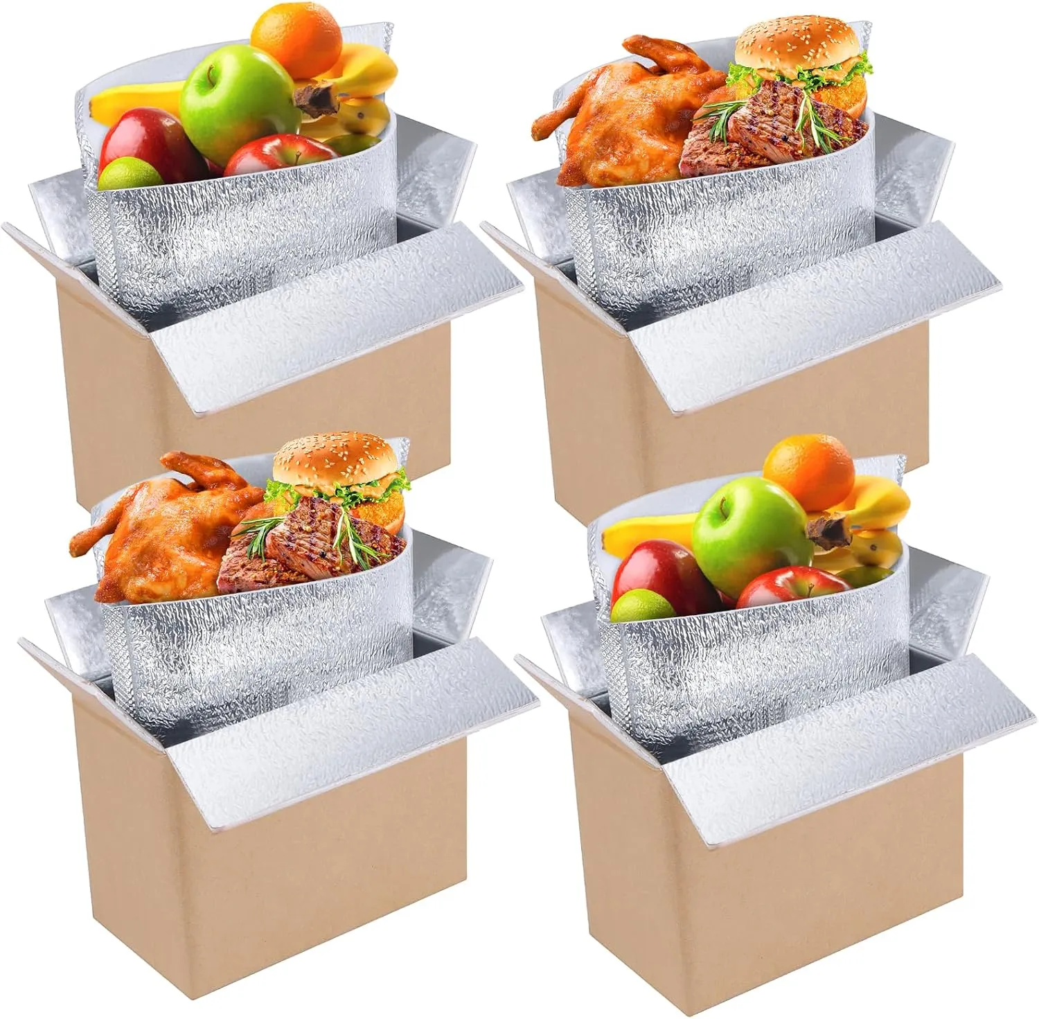 4 Pack Insulated Shipping Boxes with Aluminum Foil Liner, Styrofoam Cooler Shipping Boxes, Foam Cooler Cold Food Shipping Box Insulated Box for Travel Mailing Packing Delivery 8"x4"x6"