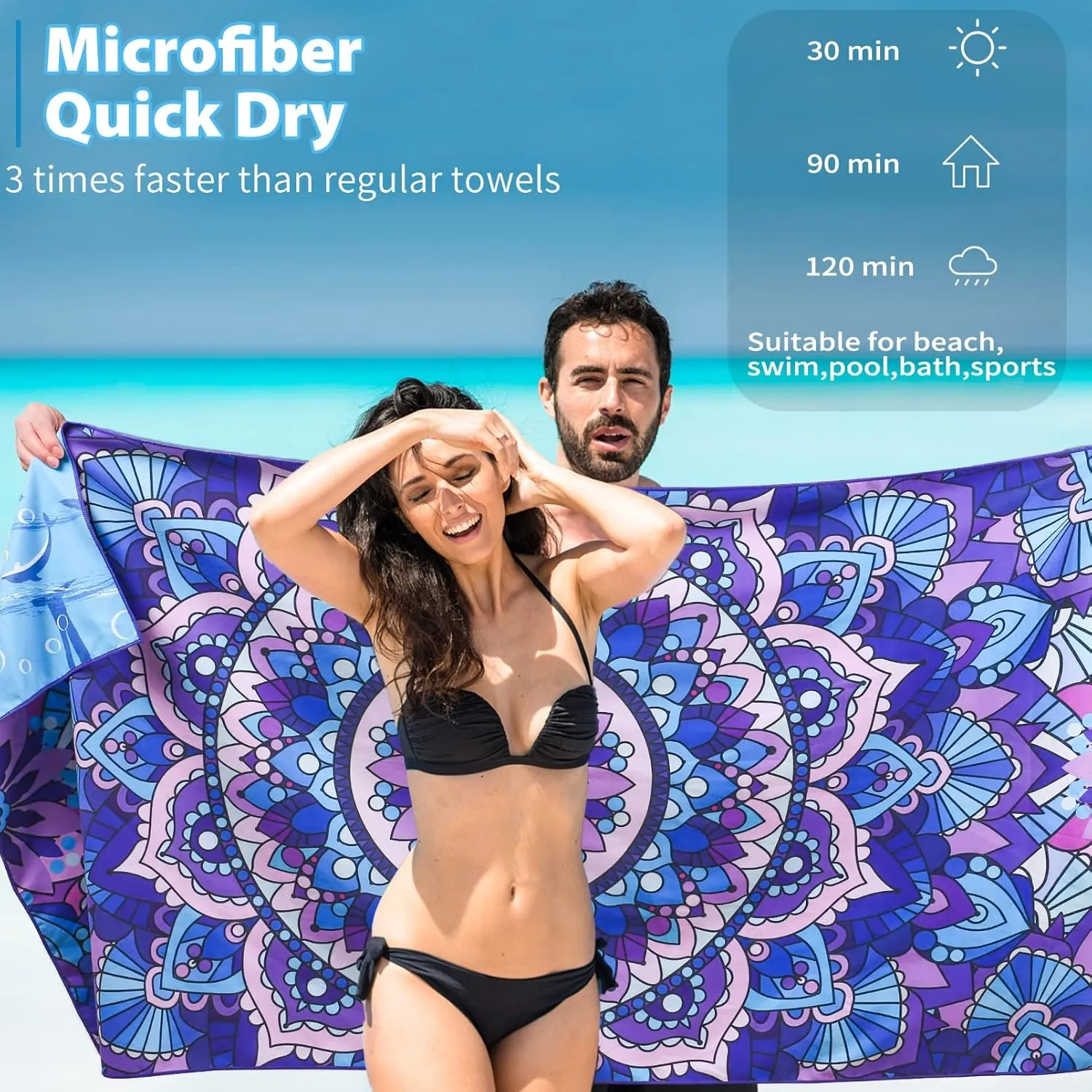 4 Pack Microfiber Thin Beach Towel Lightweight 71x32 Extra Large Sand Free Soft Towels Quick Dry for Travel Pool Yoga Gym Sports Beach Accessories Vacation Essential Gift