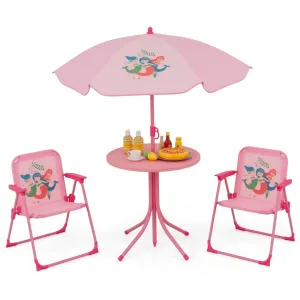 4 Pieces Kids Picnic Set with 2 Folding Chairs and Height Adjustable Umbrella-Pink