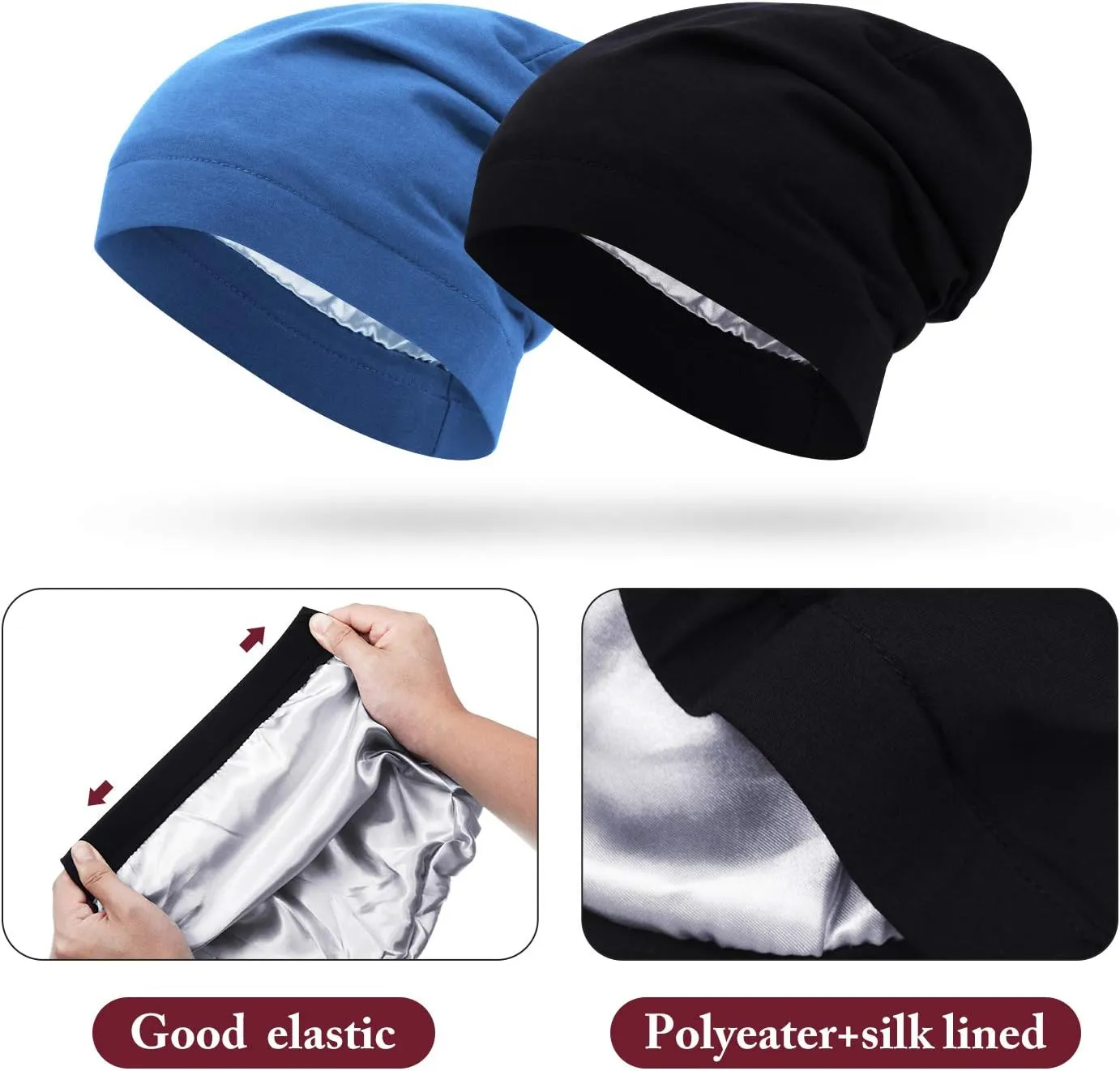 4 Pieces Satin Lined Sleep Cap Slouchy Beanie Hat Night Hair Cap for Women