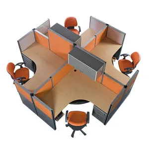 4 Seating Workstation Table with Aluminum Panel Based & Drawer Pedestal