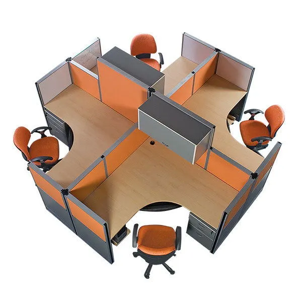 4 Seating Workstation Table with Aluminum Panel Based & Drawer Pedestal
