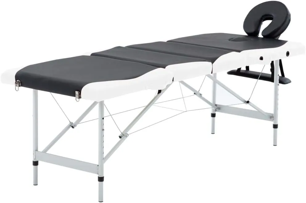 4-Zone Foldable Massage Table for Relaxation and Comfort, Portable and Adjustable, Black and White
