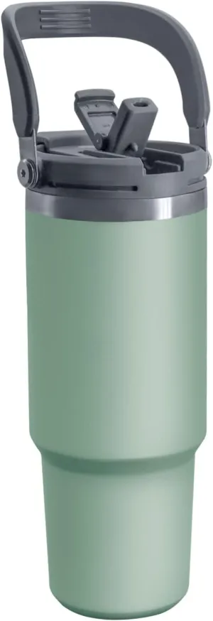 40 oz Insulated Tumbler with Handle and Straw, 2-in-1 Lid, Vacuum Double Walled Stainless Steel Leak Proof Water Bottle Large Travel Mug Coffee Cup, Keeps Hot for 12 Hours Cold for 24 Hours, Green