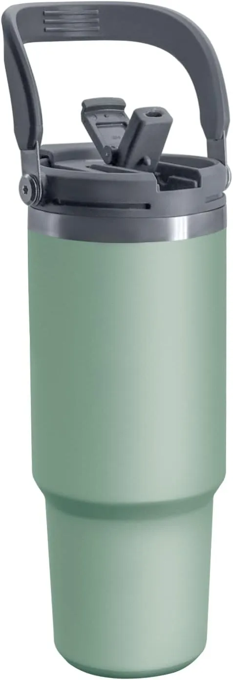 40 oz Insulated Tumbler with Handle and Straw, 2-in-1 Lid, Vacuum Double Walled Stainless Steel Leak Proof Water Bottle Large Travel Mug Coffee Cup, Keeps Hot for 12 Hours Cold for 24 Hours, Green