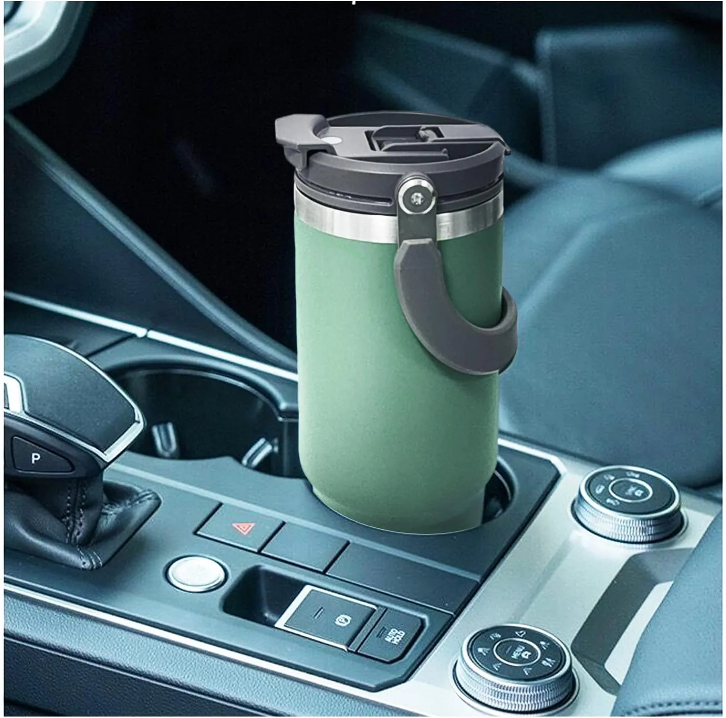 40 oz Insulated Tumbler with Handle and Straw, 2-in-1 Lid, Vacuum Double Walled Stainless Steel Leak Proof Water Bottle Large Travel Mug Coffee Cup, Keeps Hot for 12 Hours Cold for 24 Hours, Green