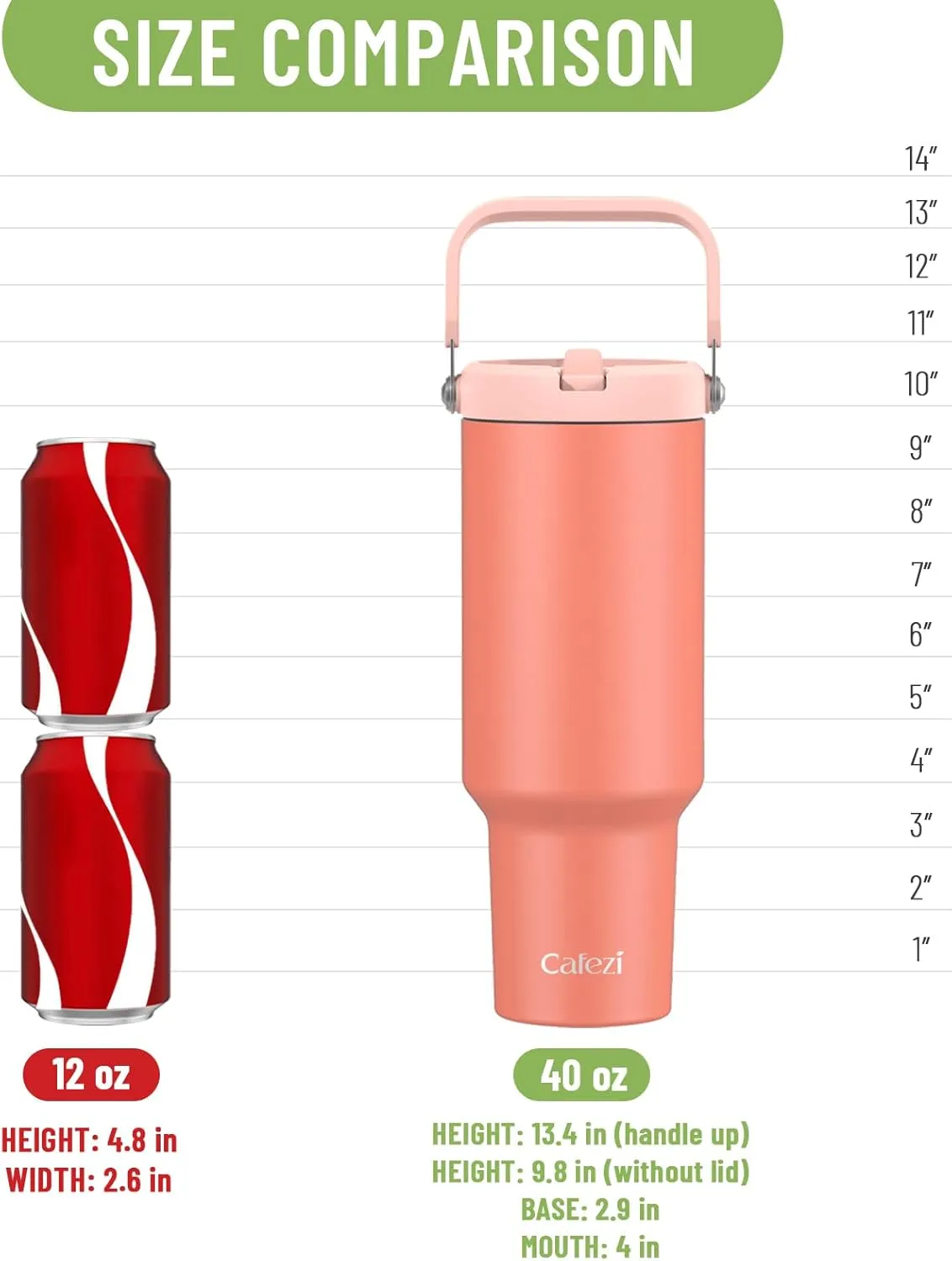 40 oz Tumbler with Handle and Straw, Vacuum Insulated Tumblers with Flip Straw and Top Handle, Reusable Insulated Cup for Home, Outdoors, Leakproof, Fits in Cup Holder, Cold for 30 Hours