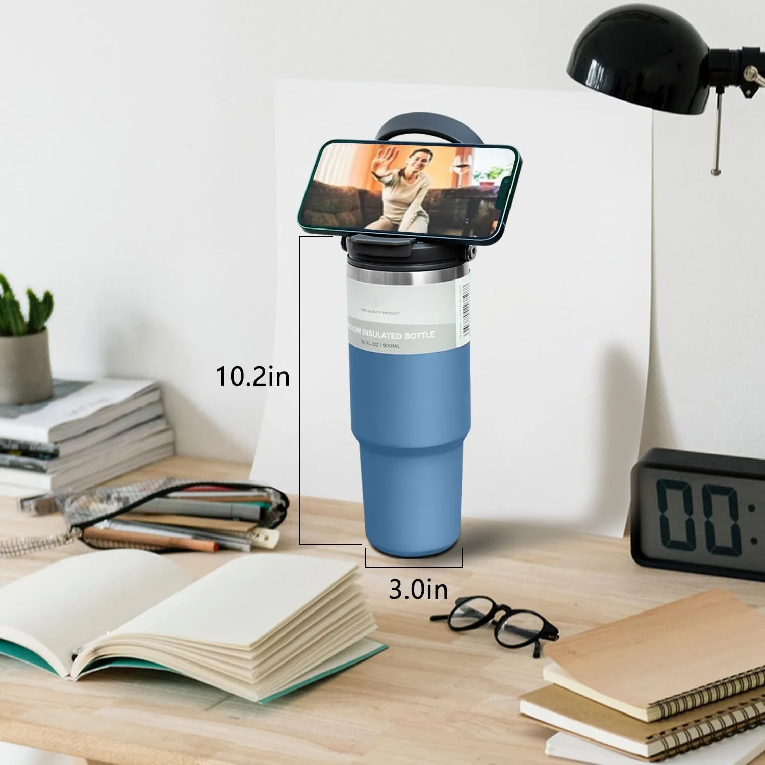 40 oz Tumbler with Handle, Insulated Tumbler with 2-in-1 Lid and Straw, Vacuum Double Walled Stainless Steel Leak Proof Water Bottle Large Coffee Cup Travel Mug, Keep Cold and Hot, Blue