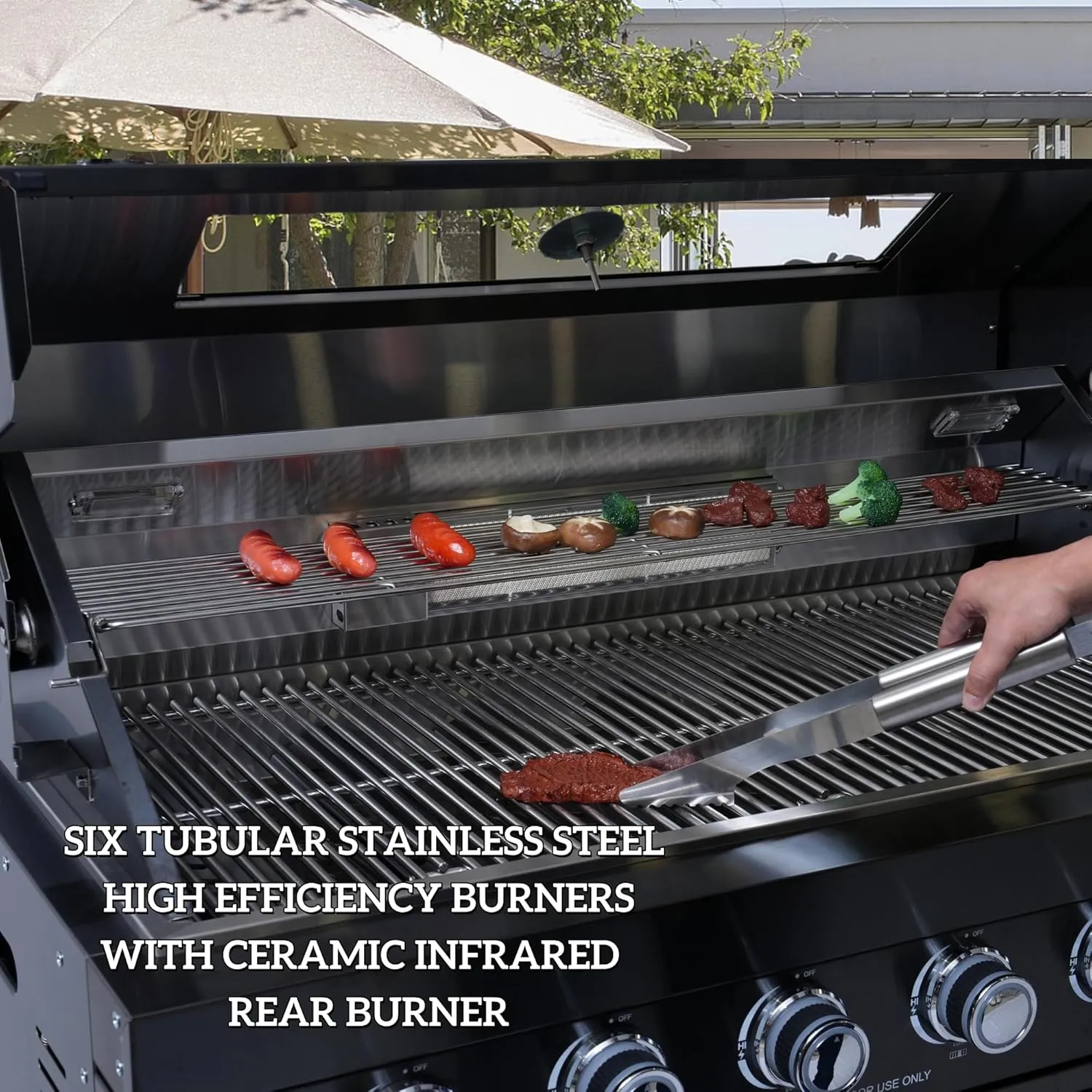 46" 4-Burner 72,000 BTU Deluxe Stainless Steel Gas Outdoor Kitchen Island Grill with Wine Cooler, Compact Refrigerator, Rotisserie, Granite Countertops & Storage Cabinets, Silver