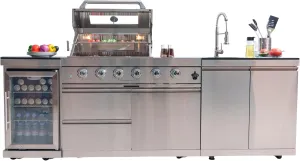 46" 4-Burner 72,000 BTU Deluxe Stainless Steel Gas Outdoor Kitchen Island Grill with Wine Cooler, Compact Refrigerator, Rotisserie, Granite Countertops & Storage Cabinets, Silver