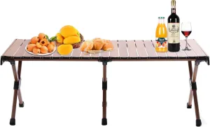 47 * 23in Camping Table Portable Folding Wood Grain, BBQ Picnic Desk Lightweight Aluminum Outdoor for Outdoor Cooking, Picnic, Camp, Boat, Travel (Light 47 * 23in)