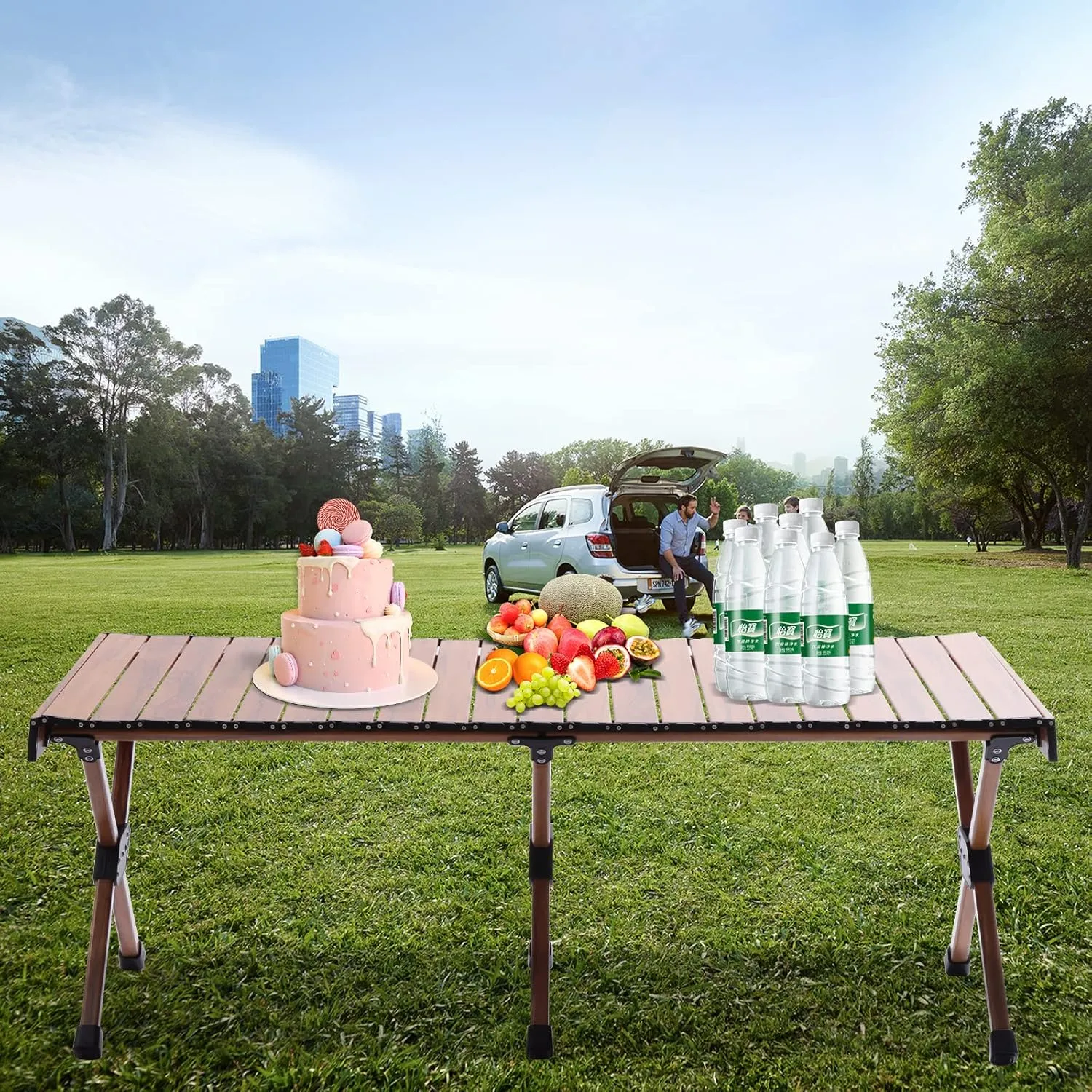47 * 23in Camping Table Portable Folding Wood Grain, BBQ Picnic Desk Lightweight Aluminum Outdoor for Outdoor Cooking, Picnic, Camp, Boat, Travel (Light 47 * 23in)
